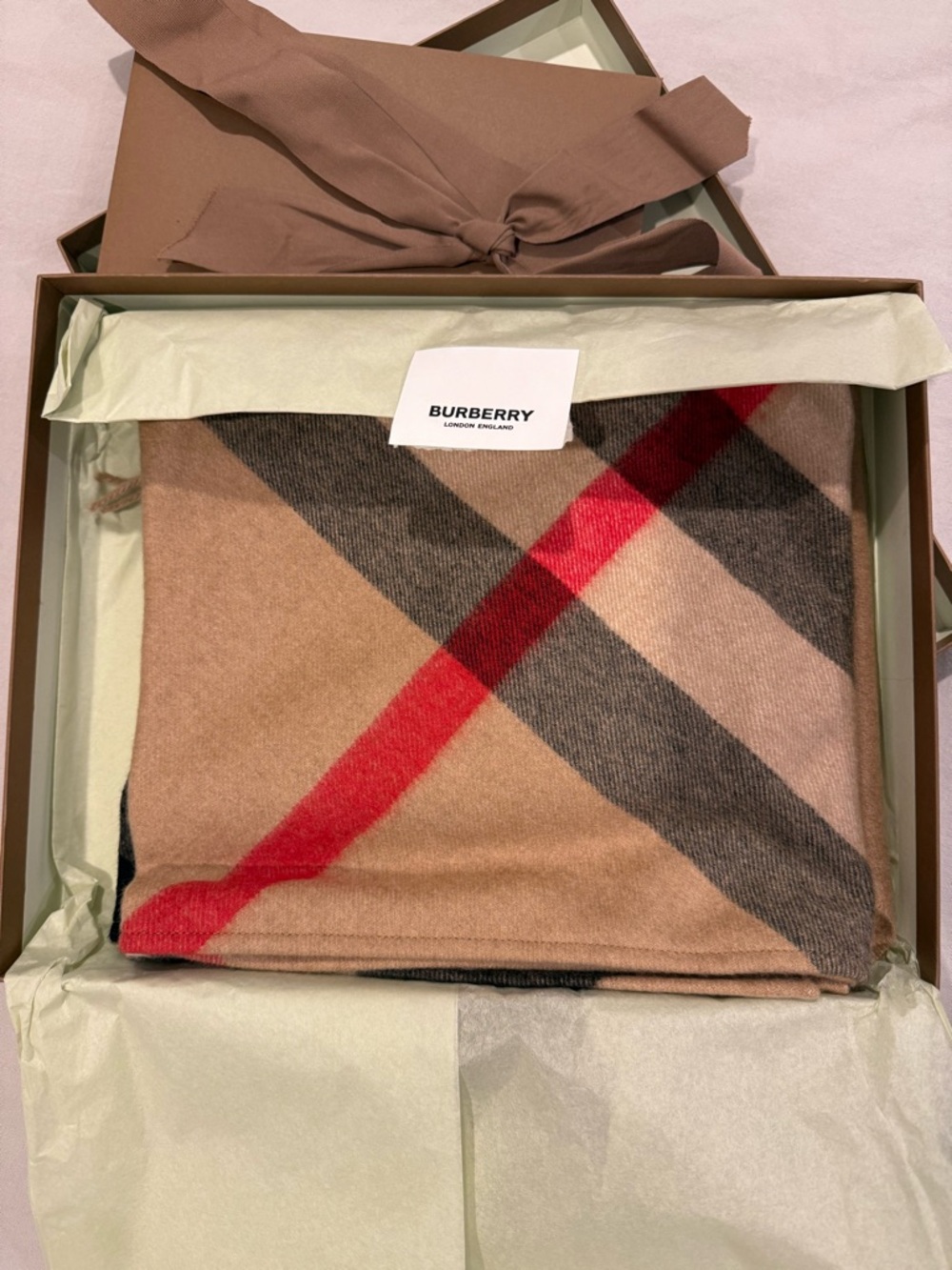 NWT. Burberry Half Mega Check Cashmere Fringe Bandana Scarf - Picture 7 of 11